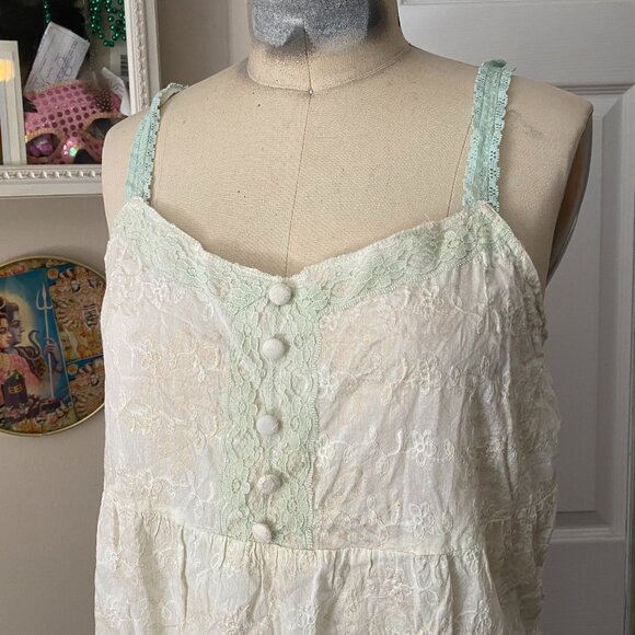 WILLI SMITH Green White Ombre Tie Dye Eyelet Crochet cotton Tank *MEDIUM* - Picture 2 of 5